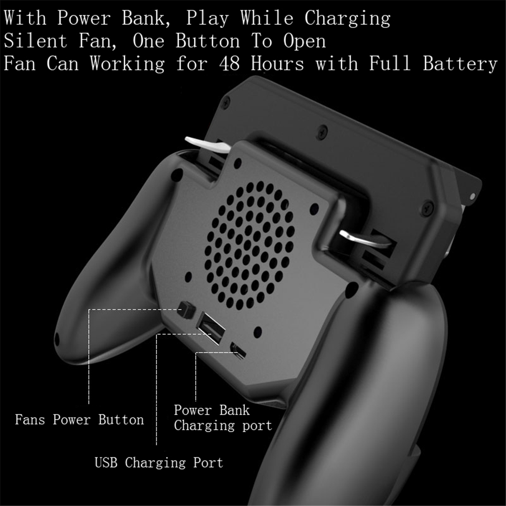 Mobile Game Cooling Fan 4000mAh Battery Trigger Fire Button L1R1 Controller- Black Mobile Game Cooling Fan 4000mAh Battery Trigger Fire Button L1R1 Controller- Black