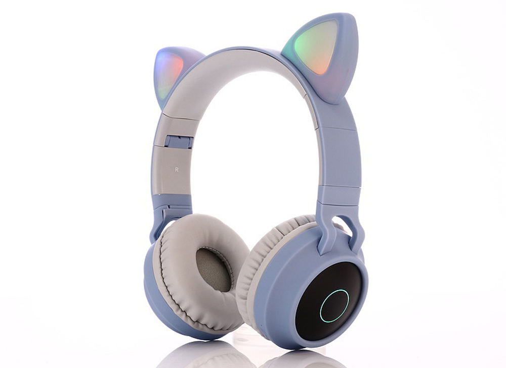 BT-028C Light-emitting Cartoon Cat Ears Girl Headset Wireless Bluetooth Headphone - Blue
