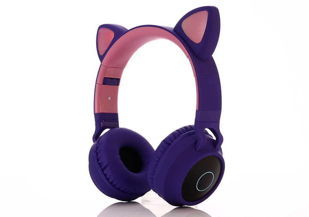 BT-028C Light-emitting Cartoon Cat Ears Girl Headset Wireless Bluetooth Headphone - Blue