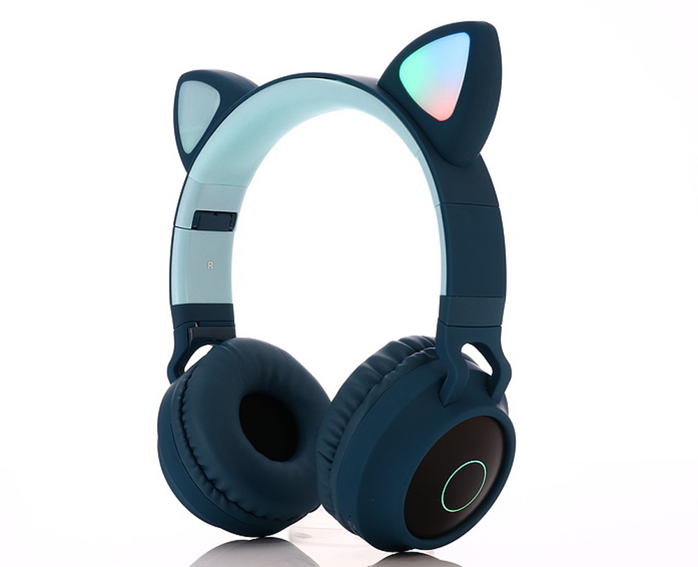 BT-028C Light-emitting Cartoon Cat Ears Girl Headset Wireless Bluetooth Headphone - Blue