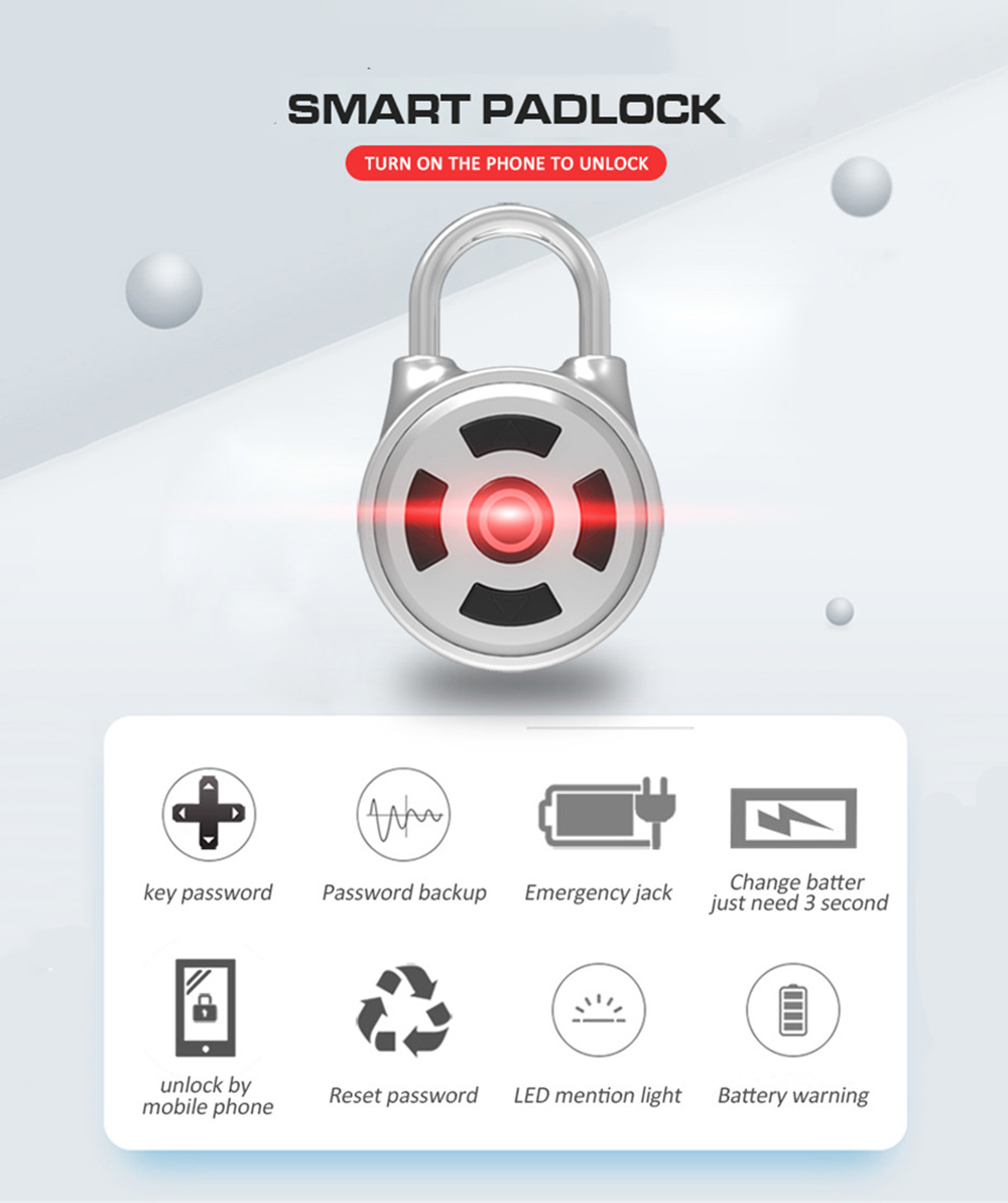 Pl-M1 Smart Electrical Bluetooth Padlock Keyless Lock- Silver