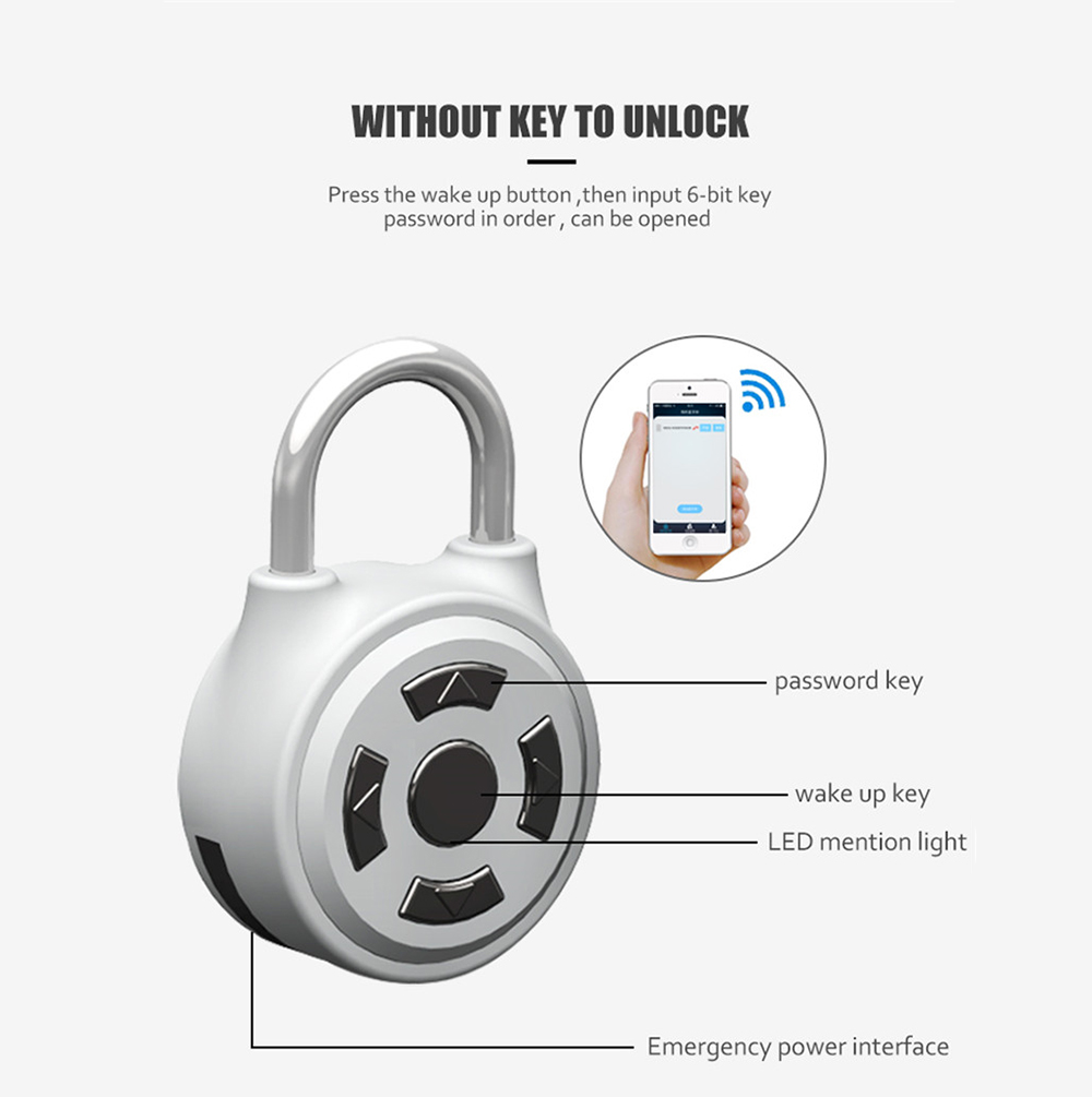 Pl-M1 Smart Electrical Bluetooth Padlock Keyless Lock- Silver