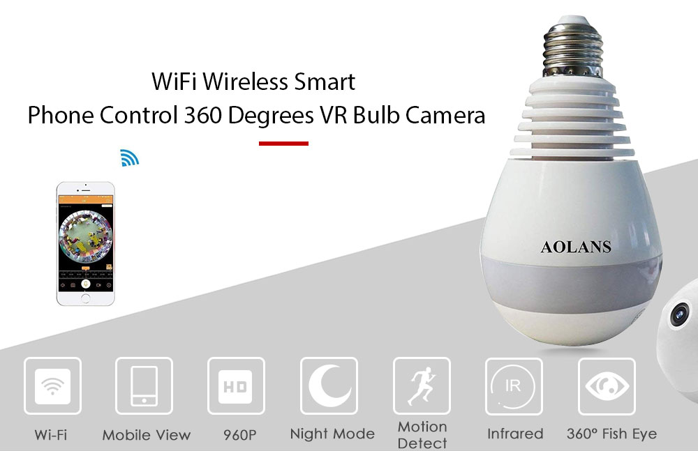 V380S Bulb Camera WiFi Wireless Smart Phone Remote Control 360 ​​Degrees VR Cam Panoramic HD Monitor for Home Security - White