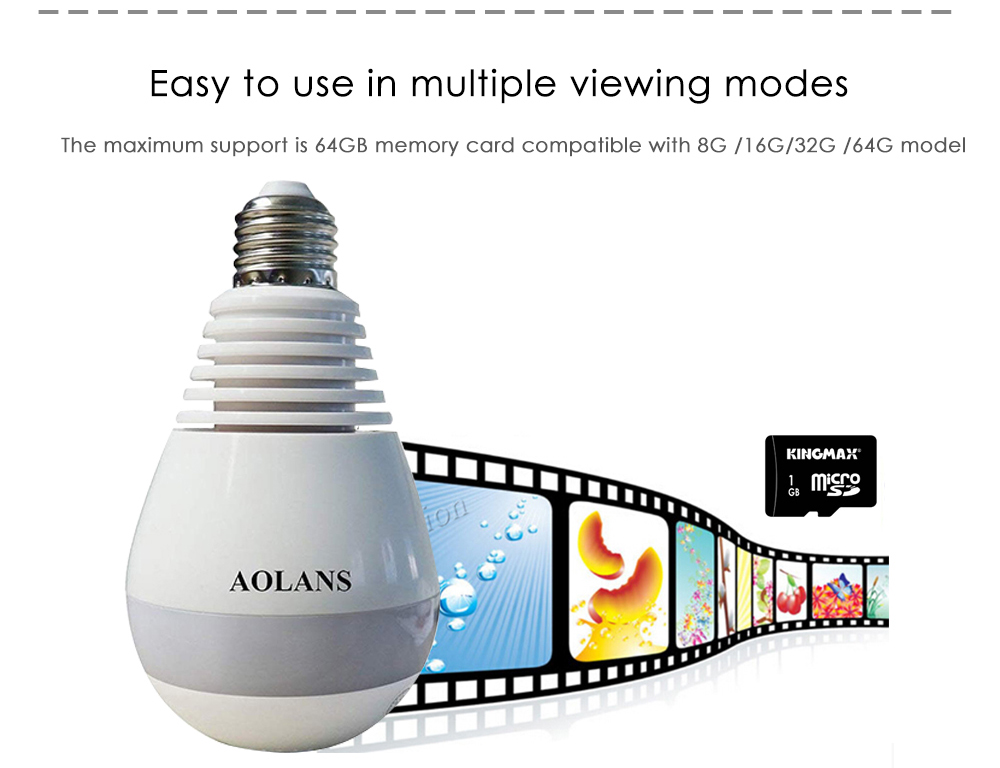 V380S Bulb Camera WiFi Wireless Smart Phone Remote Control 360 ​​Degrees VR Cam Panoramic HD Monitor for Home Security - White