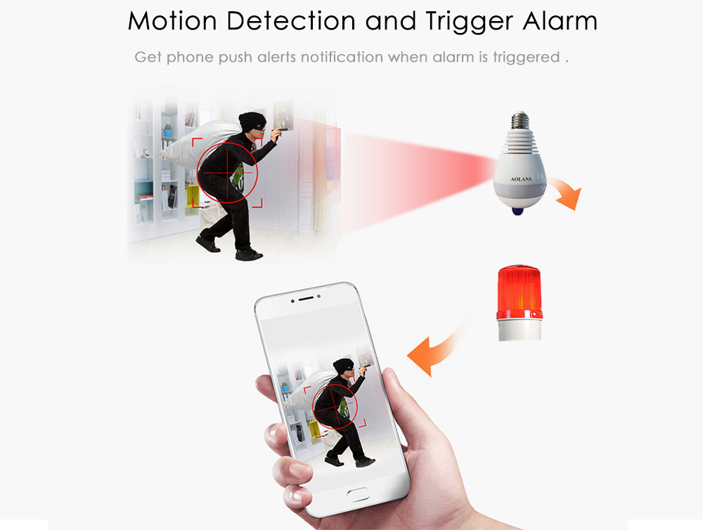 V380S Bulb Camera WiFi Wireless Smart Phone Remote Control 360 ​​Degrees VR Cam Panoramic HD Monitor for Home Security - White