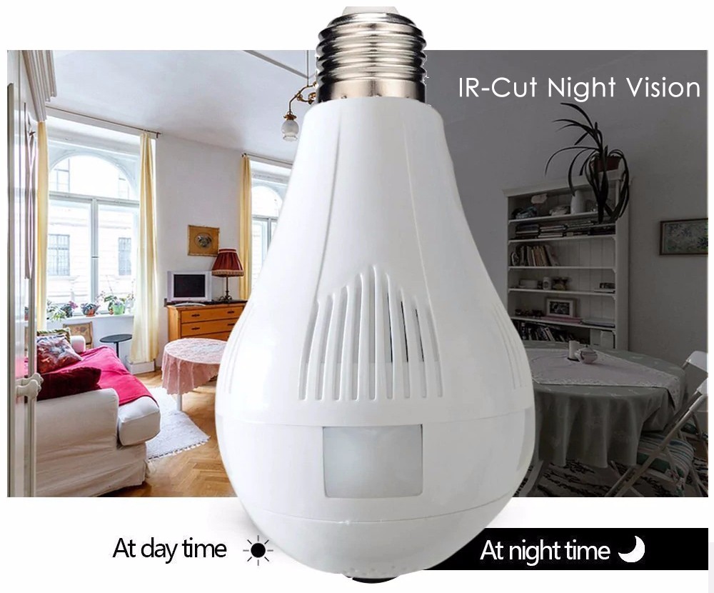V380S Bulb Camera WiFi Wireless Smart Phone Remote Control 360 ​​Degrees VR Cam Panoramic HD Monitor for Home Security - White