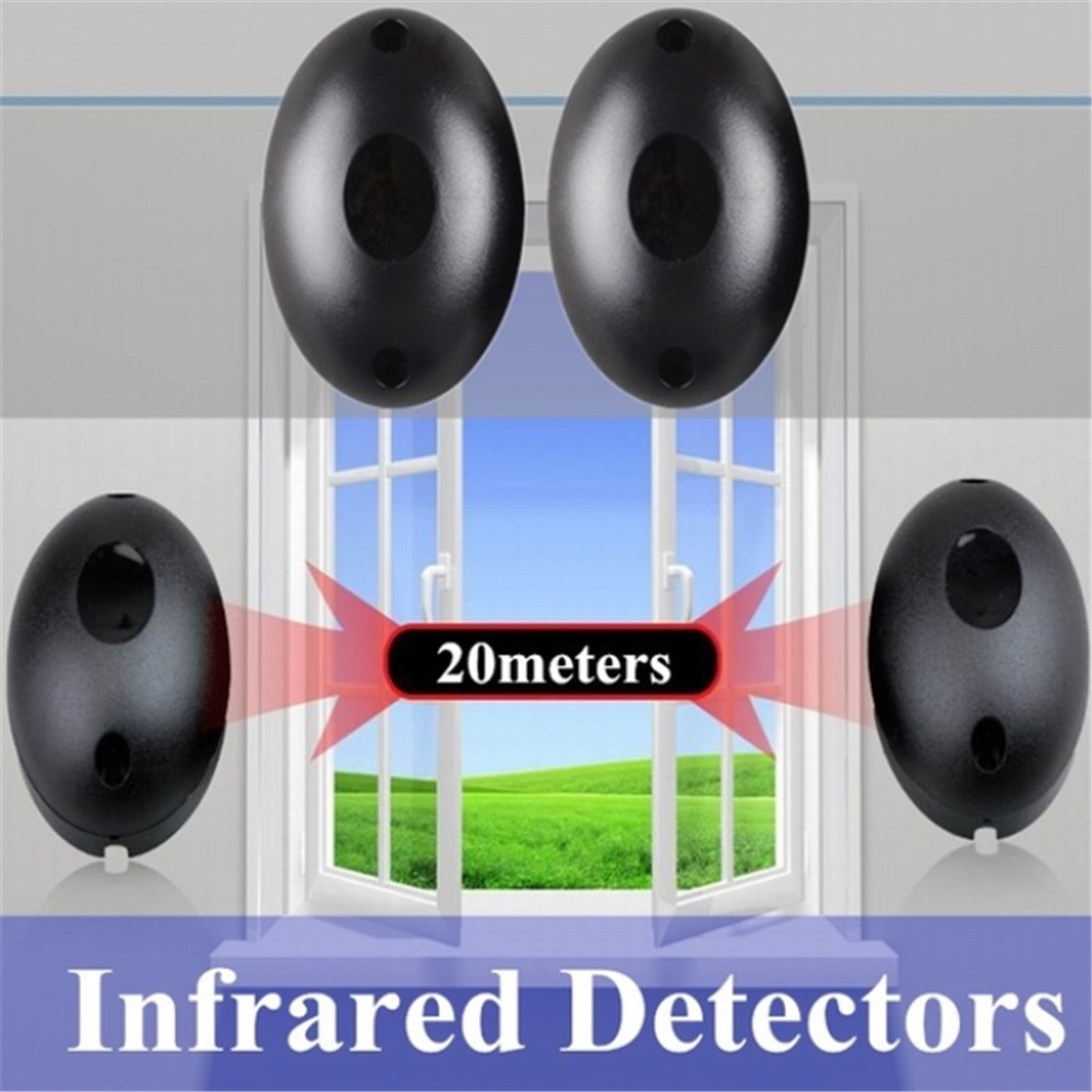 20m Active Infrared Detector Outdoor IR Alarm Home Safety System - Black