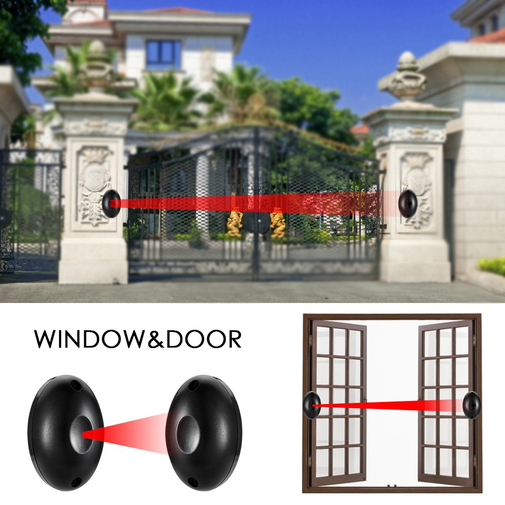 20m Active Infrared Detector Outdoor IR Alarm Home Safety System - Black