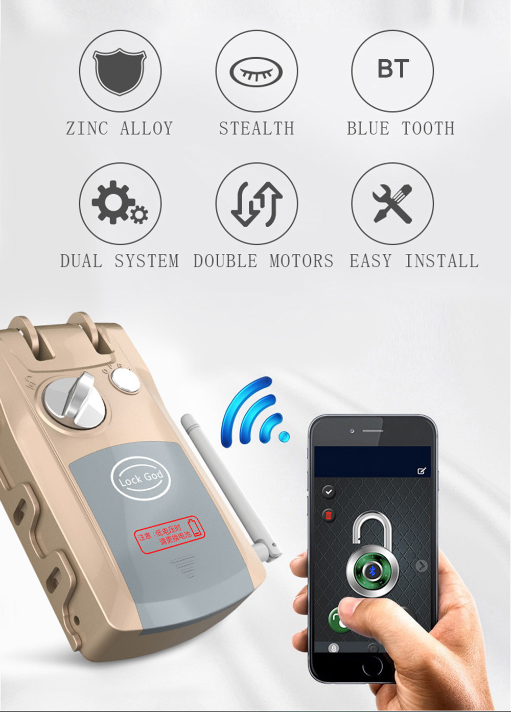 HXQ920 Wireless Smart Electronic Door Lock APP Phone Control Remote Control Invisible Lock Home Security - Champagne Gold HXQ920 Wireless Smart Electronic Door Lock APP Phone Control Remote Control Invisible Lock Home Security - Champagne Gold