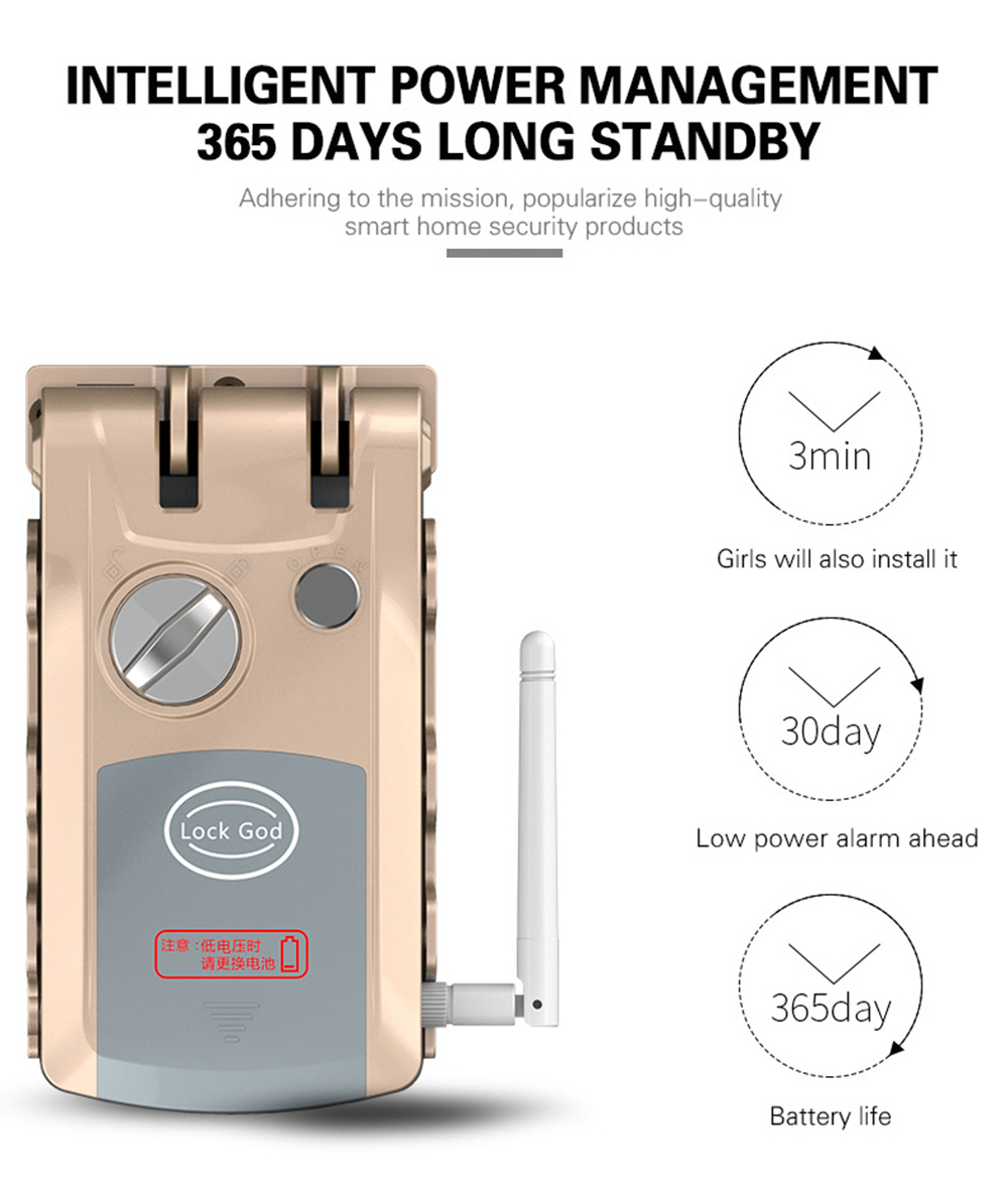 HXQ920 Wireless Smart Electronic Door Lock APP Phone Control Remote Control Invisible Lock Home Security - Champagne Gold HXQ920 Wireless Smart Electronic Door Lock APP Phone Control Remote Control Invisible Lock Home Security - Champagne Gold