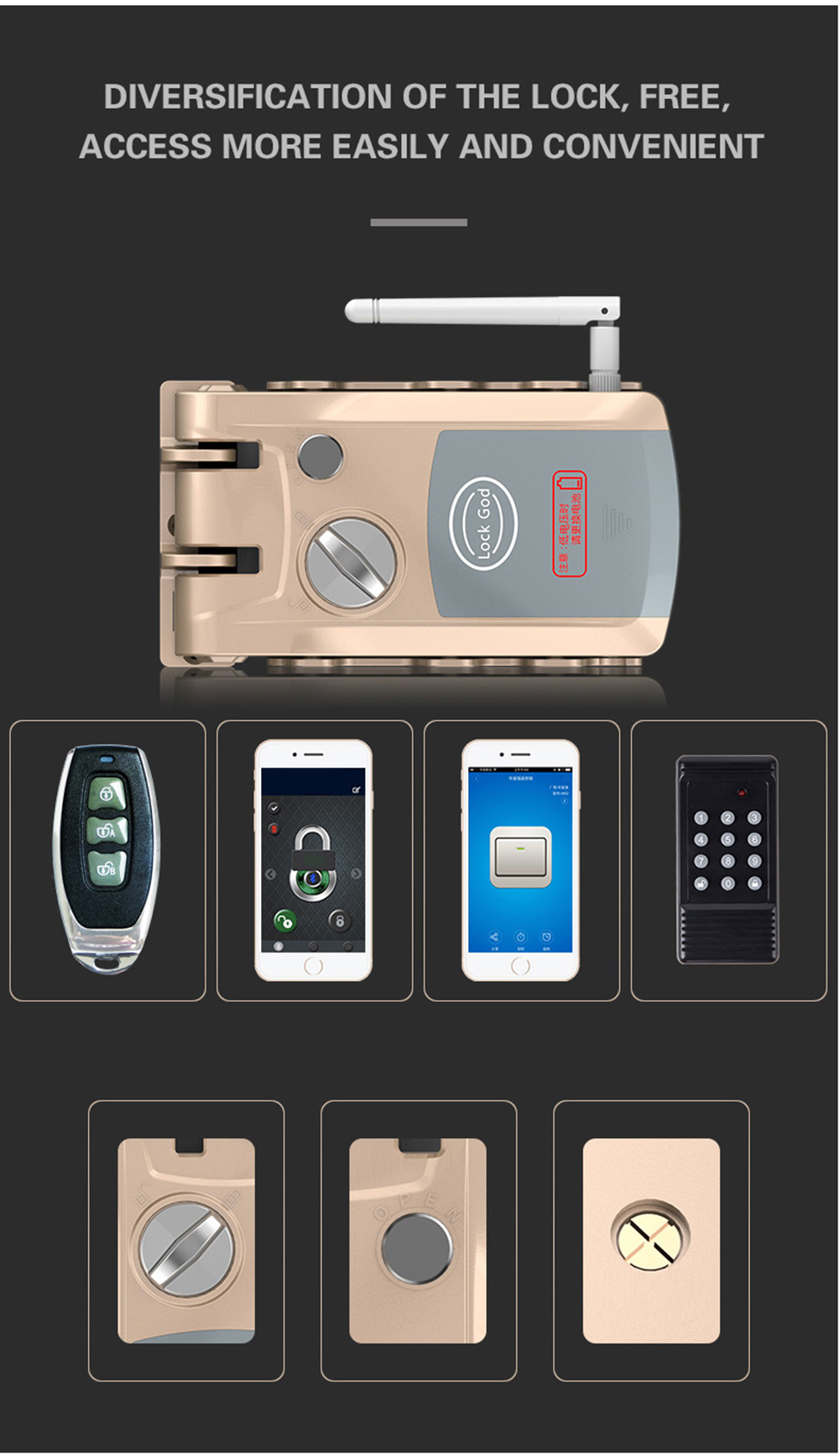 HXQ920 Wireless Smart Electronic Door Lock APP Phone Control Remote Control Invisible Lock Home Security - Champagne Gold HXQ920 Wireless Smart Electronic Door Lock APP Phone Control Remote Control Invisible Lock Home Security - Champagne Gold