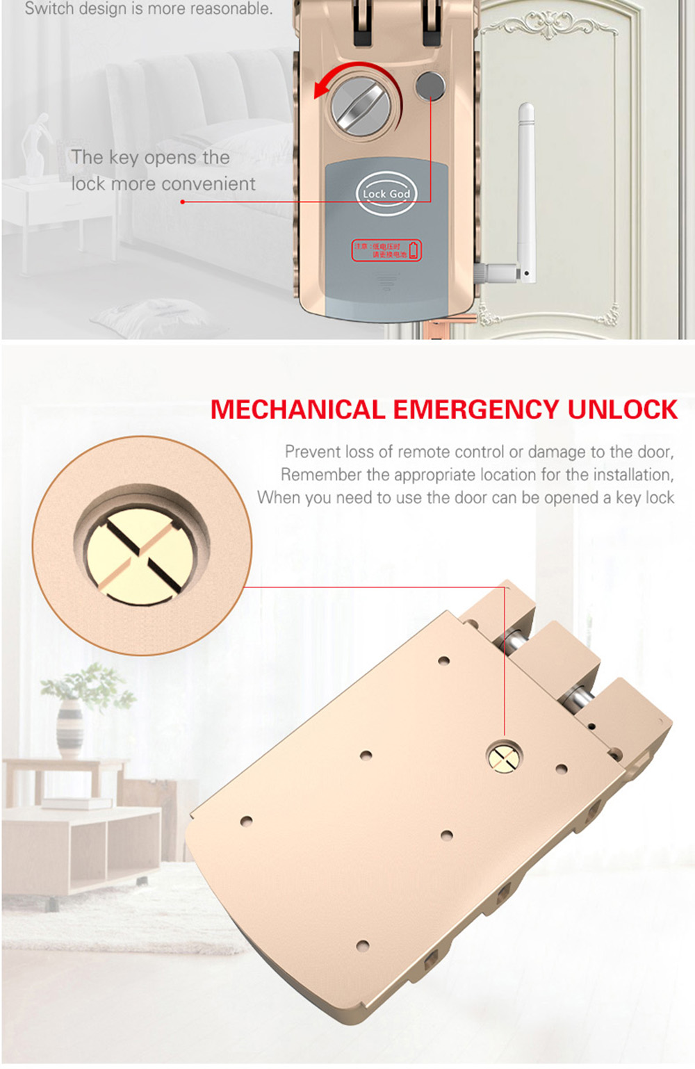 HXQ920 Wireless Smart Electronic Door Lock APP Phone Control Remote Control Invisible Lock Home Security - Champagne Gold HXQ920 Wireless Smart Electronic Door Lock APP Phone Control Remote Control Invisible Lock Home Security - Champagne Gold
