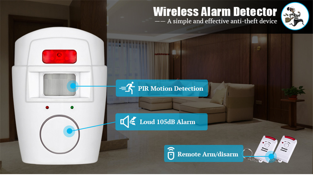 Portable IR Wireless Motion Sensor Remote Home Security Burglar Alarm System - White Portable IR Wireless Motion Sensor Remote Home Security Burglar Alarm System - White